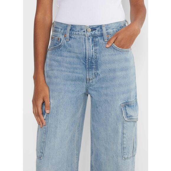 DENIM FORUM The Farrah Hi-Rise Cargo Jean 7 Yrs Bleu Taboo Wide Leg Women's 24 - Picture 15 of 16